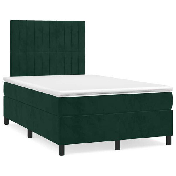 vidaXL Cama box spring com colch&atilde;o e luzes LED veludo verde-escuro