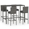 vidaXL 5 pcs conjunto de bar p/ jardim c/ almofad&otilde;es vime PE cinzento