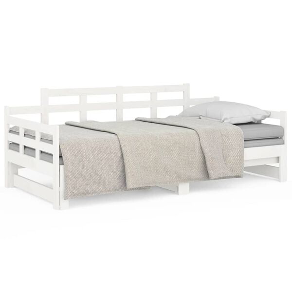 vidaXL Estrutura sof&aacute;-cama de puxar 2x(80x200) cm pinho maci&ccedil;o branco