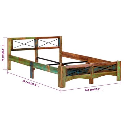 vidaXL Estrutura de cama madeira recuperada maciça 140x200 cm
