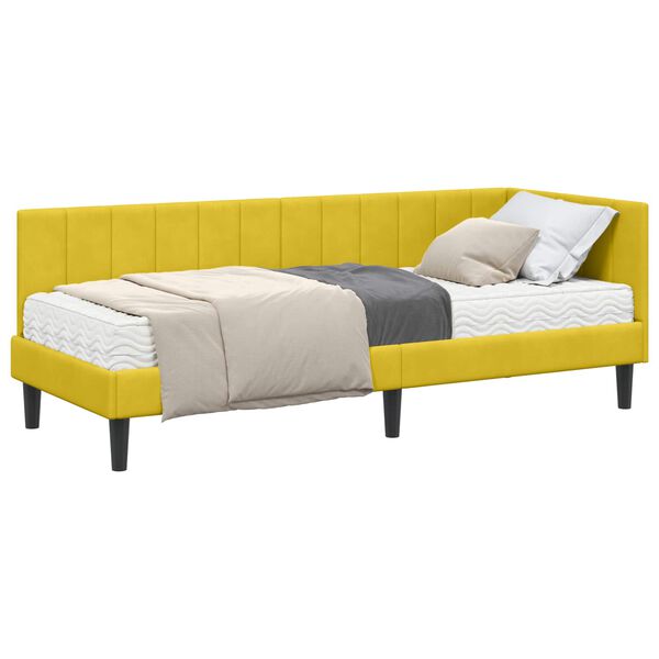 vidaXL Estrutura de Cama de Canto com Colch&atilde;o 2 pcs Amarelo Veludo