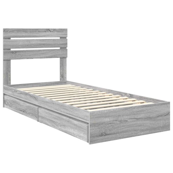 vidaXL Cama com Armazenamento com cabeceira Cinza Sonoma 75 x 190 cm