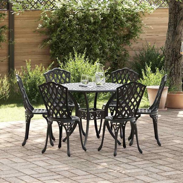 vidaXL Conjunto de Jantar para Jardim 7 pcs Preto Alum&iacute;nio