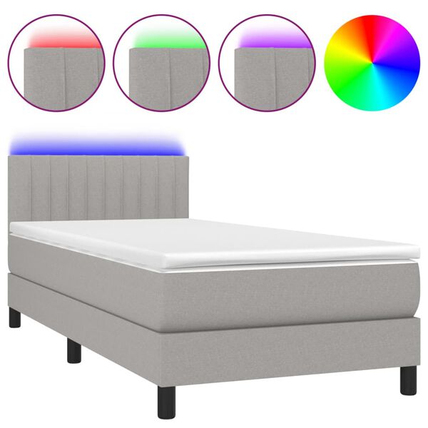 vidaXL Cama box spring c/ colch&atilde;o e LED 80x200 cm tecido cinza-claro