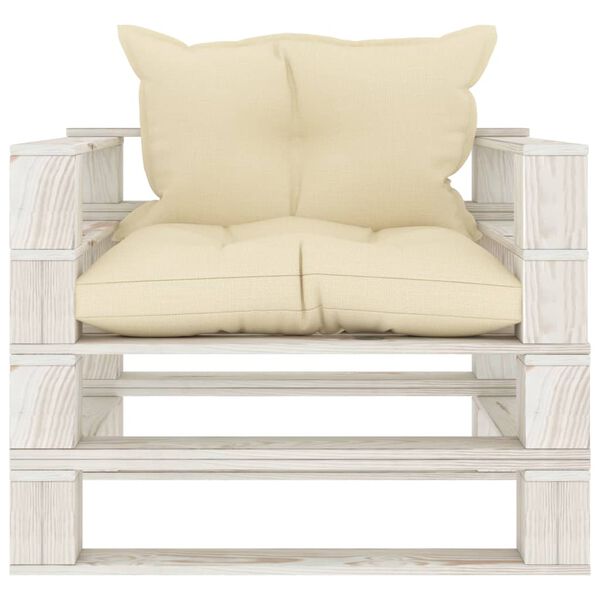 vidaXL Sofá de paletes p/ jardim com almofadões cor creme madeira