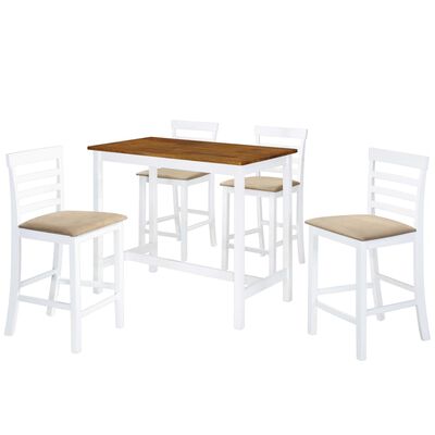 vidaXL Mesa e cadeiras de bar 5 pcs madeira maciça castanho e branco