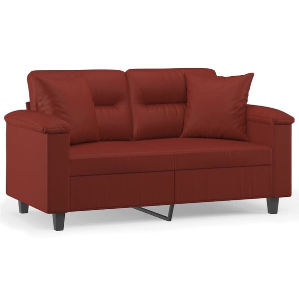 vidaXL Sof&aacute; 2 lug. c/ almofadas/almofad&otilde;es couro artif. vermelho tinto