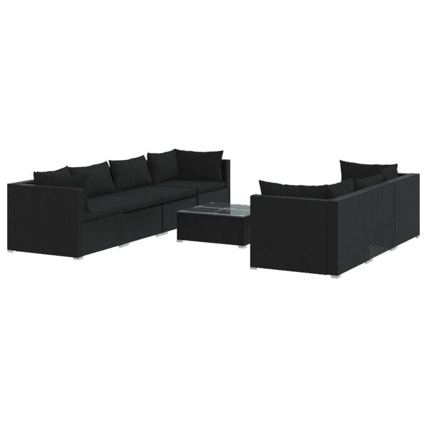 vidaXL 8 pcs conjunto lounge de jardim c/ almofadões vime PE preto