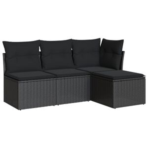 vidaXL 4 pcs conjunto de sof&aacute;s para jardim c/ almofad&otilde;es vime PE preto