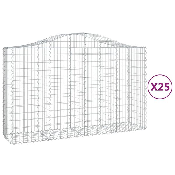 vidaXL Cestos gabi&atilde;o arqueados 25pcs 200x50x120/140 ferro galvanizado