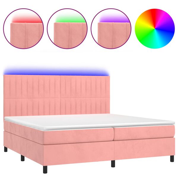 vidaXL Cama box spring c/ colch&atilde;o/LED 200x200 cm veludo rosa