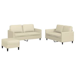 vidaXL 3 pcs conjunto sof&aacute;s c/ almofad&otilde;es couro artificial cor creme