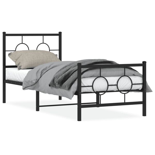 vidaXL Estrutura de cama com cabeceira e p&eacute;s 75x190 cm metal preto