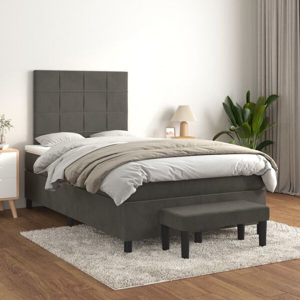 vidaXL Cama boxspring com colch&atilde;o 120x200 cm veludo cinzento-escuro