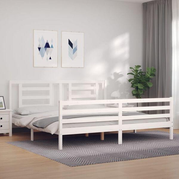vidaXL Estrutura de cama com cabeceira 200x200cm madeira maci&ccedil;a branco