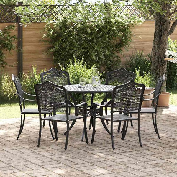 vidaXL Conjunto de Jantar para Jardim 7 pcs Preto 90 x 90 x 75 cm