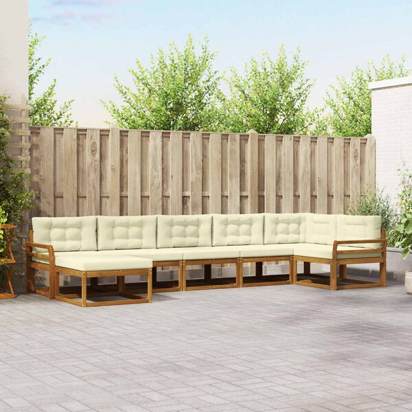vidaXL Conjunto de Sof&aacute;s para Exterior 7 pcs Natural e Creme