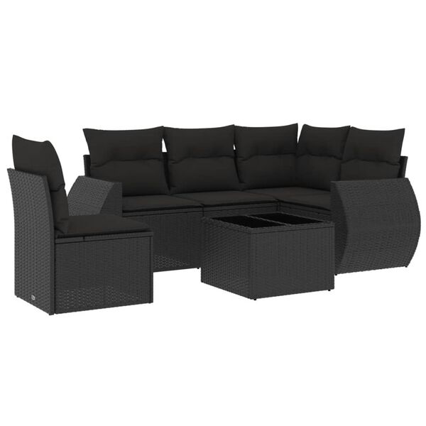 vidaXL 6 pcs conjunto sof&aacute;s de jardim c/ almofad&otilde;es vime PE preto