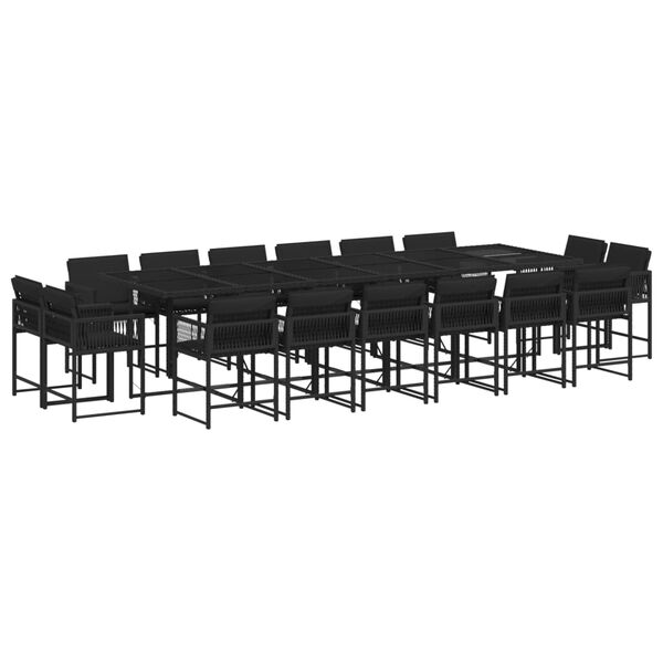 vidaXL 17 pcs conjunto de jantar p/ jardim c/ almofad&otilde;es vime PE preto