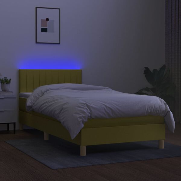 vidaXL Cama box spring c/ colch&atilde;o e LED 90x190 cm tecido verde