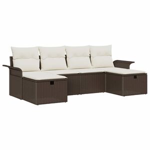 vidaXL Conjunto de Sof&aacute; de Jardim Manual 6 pcs Marrom e Creme vime PE