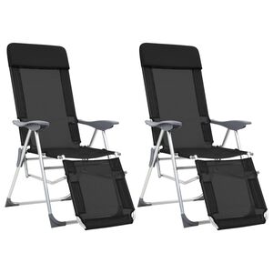 vidaXL Cadeiras campismo dobr&aacute;veis c/ apoio p&eacute;s 2 pcs textilene preto