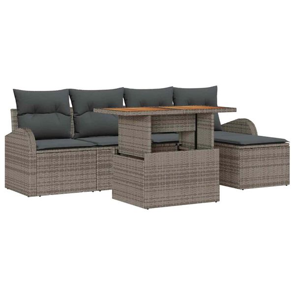 vidaXL Conjunto de Sof&aacute; de Jardim 6 pcs Cinzeto Rattan Sint&eacute;tico