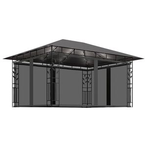 vidaXL Gazebo c/ mosquiteiro e cord&otilde;es luzes LED 4x3x2,73m antracite