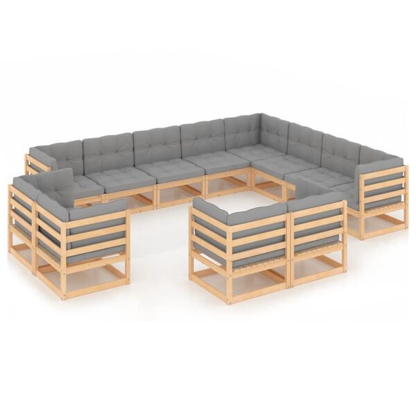 vidaXL 12 pcs conjunto lounge de jardim com almofadões pinho maciço