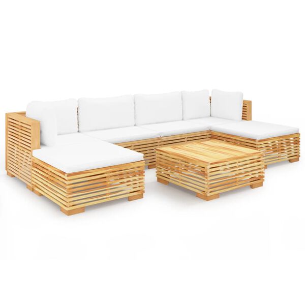 vidaXL 7 pcs conjunto lounge jardim c/ almofad&otilde;es madeira teca maci&ccedil;a