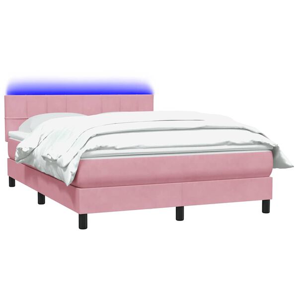vidaXL Cama box spring c/ colch&atilde;o e LED 140x220 cm veludo rosa