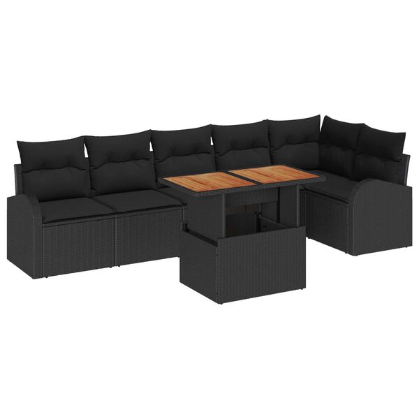 vidaXL Conjunto de Sof&aacute; de Jardim 7 pcs Preto Rattan Sint&eacute;tico