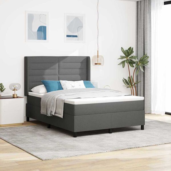 vidaXL Cama Box com colch&atilde;o Cinza Escuro 200 x 140 cm tecido