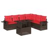 vidaXL Conjunto de sof&aacute; de jardim com 7 pe&ccedil;as e almofadas em rattan sint&eacute;tico marrom