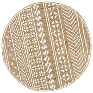 vidaXL Tapete artesanal em juta com impress&atilde;o a branco 120 cm