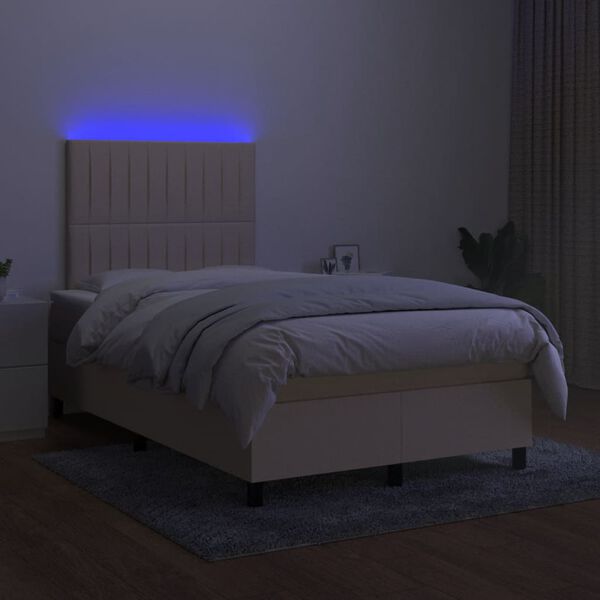 vidaXL Cama box spring c/ colch&atilde;o e LED 120x190 cm tecido cor creme