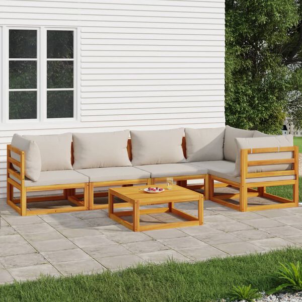 vidaXL 6pcs conjunto lounge de jardim madeira c/almofadões cinza-claro