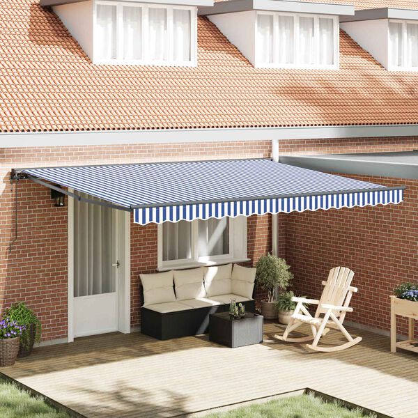 vidaXL Toldo Retr&aacute;til Azul e Branco 450 &times; 300 cm Alum&iacute;nio e Tecido