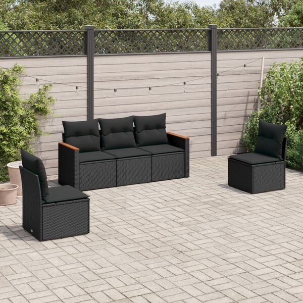 vidaXL 5 pcs conjunto sof&aacute;s de jardim com almofad&otilde;es vime PE preto