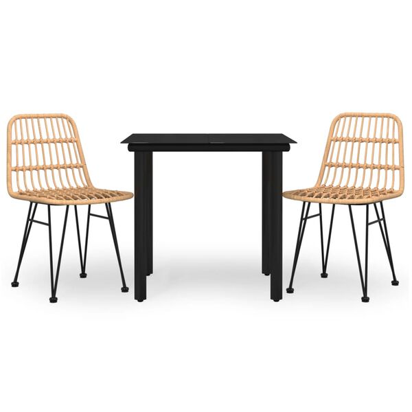 vidaXL 3 pcs conjunto de jantar para jardim vime PE