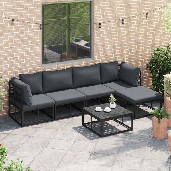 vidaXL Conjunto de Sof&aacute; de Jardim com almofada 5 pcs Preto Alum&iacute;nio