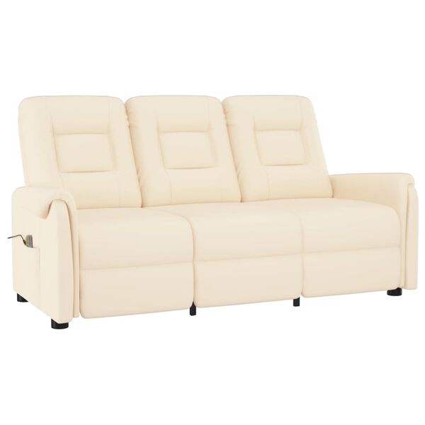 vidaXL Poltrona massagens 3 lug. reclinável couro artificial creme