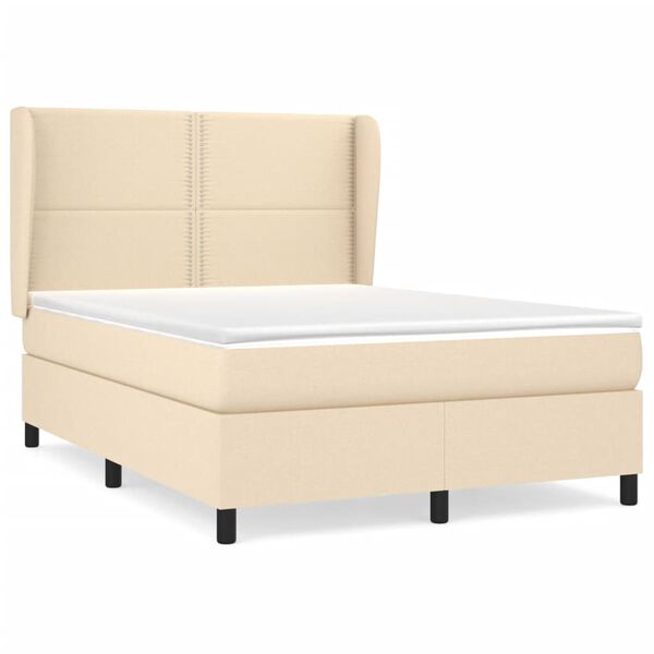 vidaXL Cama com molas/colch&atilde;o 140x190 cm tecido cor creme