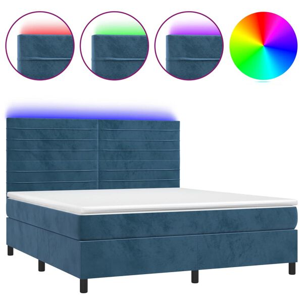 vidaXL Cama box spring c/ colch&atilde;o/LED 180x200 cm veludo azul-escuro