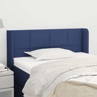 vidaXL Cabeceira de cama c/ abas tecido 103x16x78/88 cm azul