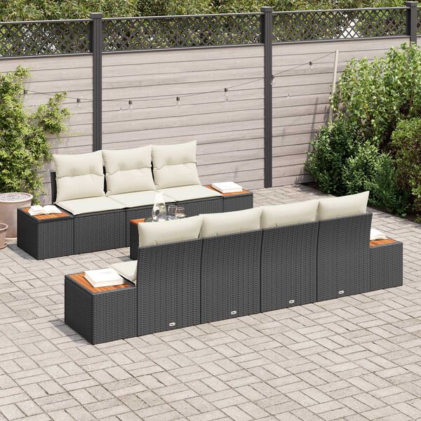 vidaXL Conjunto de Sof&aacute; de Jardim 8 pcs Preto Rattan Sint&eacute;tico