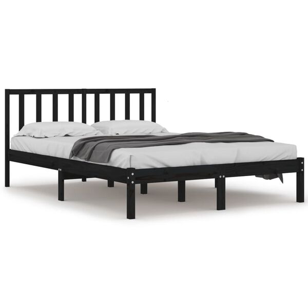 vidaXL Estrutura de cama 200x200 cm pinho maci&ccedil;o preto