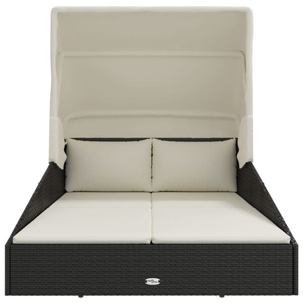 vidaXL Espreguiçadeira c/ teto dobrável 200x114x128 cm vime PE preto