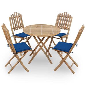 vidaXL 5 pcs conj. de jantar dobr&aacute;vel c/ almofad&otilde;es p/ exterior bambu