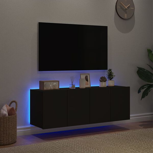 vidaXL M&oacute;veis de parede p/ TV com luzes LED 2 pcs 60x35x41 cm preto